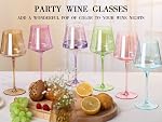 Physkoa Verres à vin colorés 6-16oz Verres à vin colorés en cristal soufflé à la main, verre à vin multicolore pour les amoureux de vin, Fête des mères, Mariage, Cadeaux d'anniversaire pour les femmes