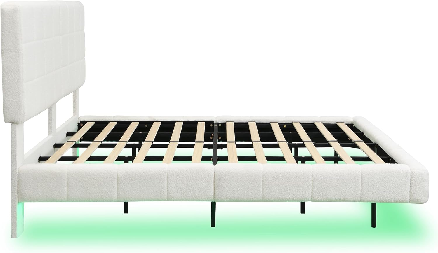 Christopher Knight Home Borden Floating Bed Frame King Size with Lights, Boucle King Size Platform Bed Frame with Headboard, Modern Floating King Bed Frame, No Box Spring Needed, Easy Assembly, White