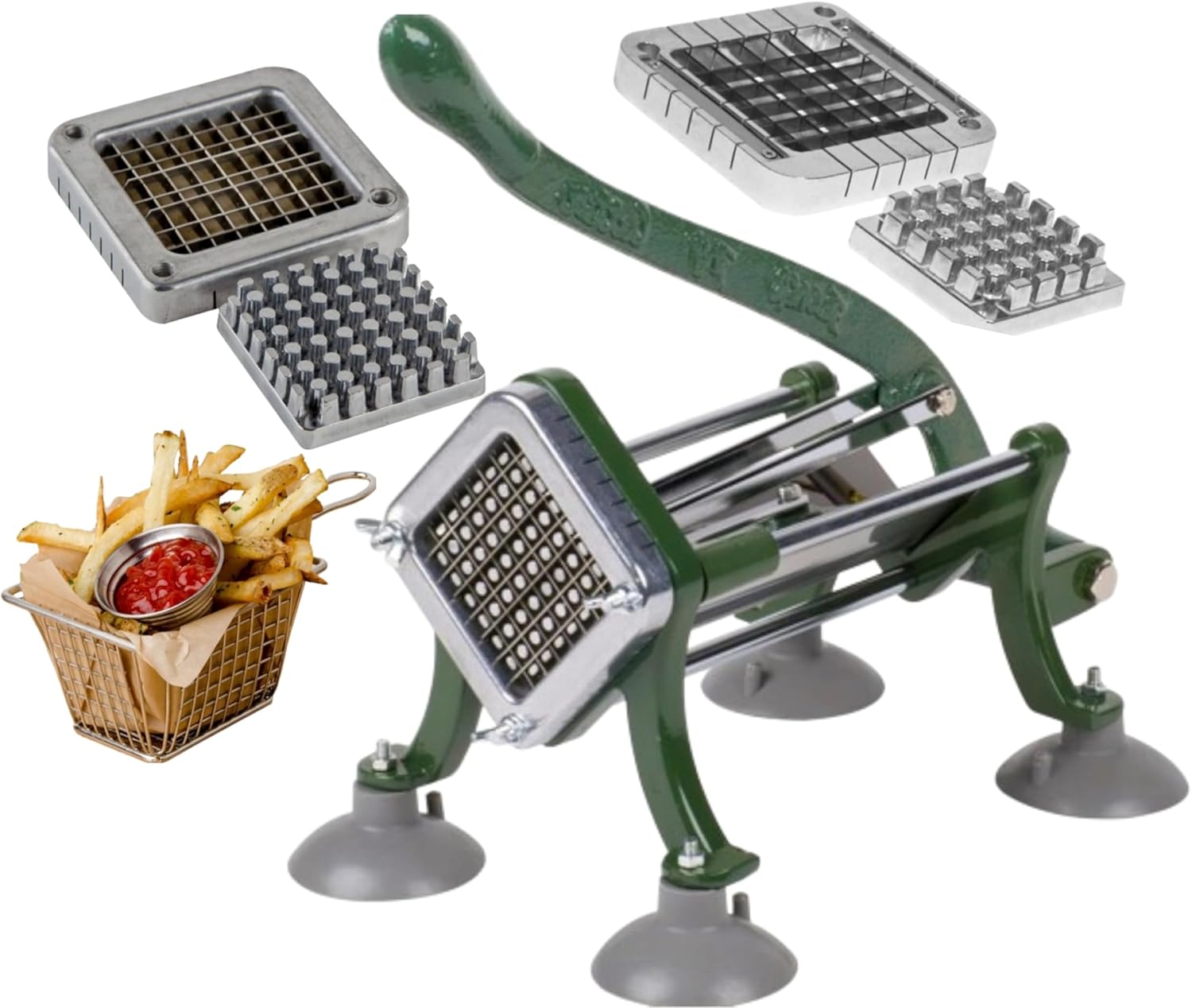 Commercial Grade French Fry Cutters Set with 1/2 Inch and 3/8 Inch Blades, and Section Feets potato cutter for fries, Cortador de papas fritas (French Fry Cutter 1/2-Inch & 3/8-Inch Blades)