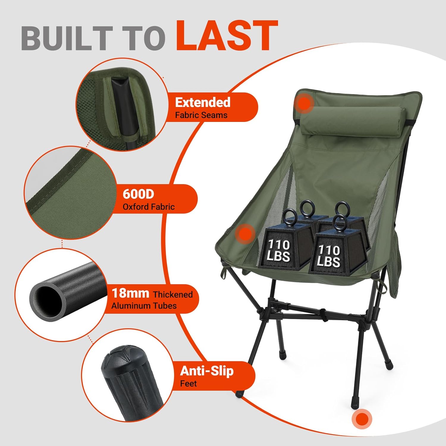 Overmont Oversized Camping Chair for Adults - 400lbs Support Heavy-Duty Padded Seat Outdoor Portable Folding Chair with Cooling Bag Cup Holder Carry Bag Comfortable for Sport Garden Beach Fishing Lawn