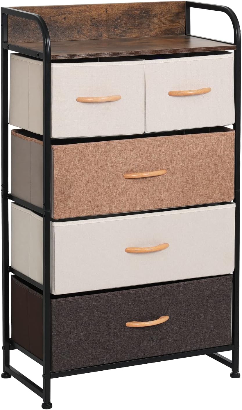 YOURLITE 5-Drawer Dresser, Fabric Chest of Drawers with Wood Top ...