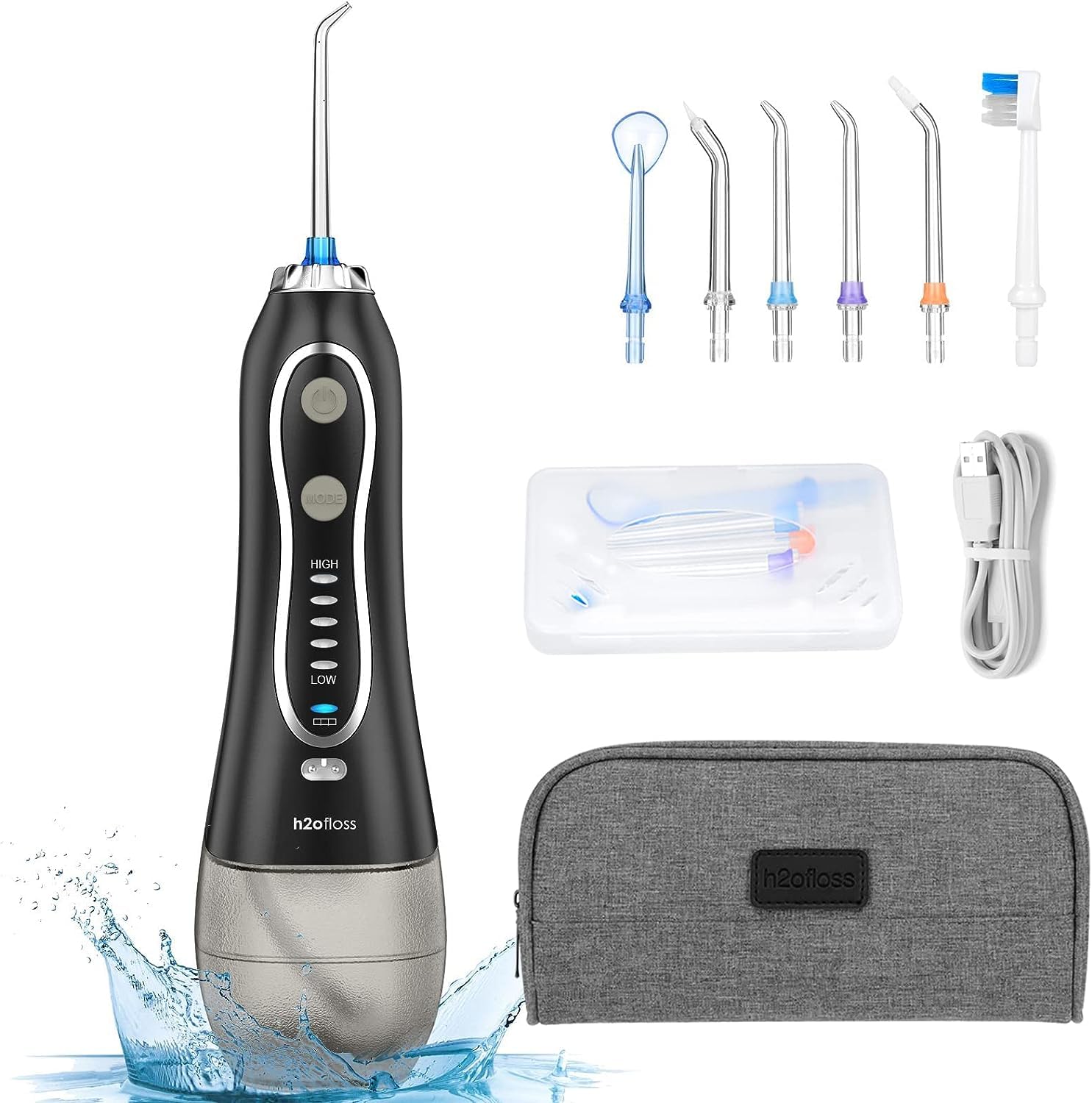 H2ofloss Water Dental Flosser, H2ofloss Cordless Oral Irrigator,Rechargeable Teeth Cleaners for Braces Oral Care,Waterproof and Portable for Travel with 6 Nozzles