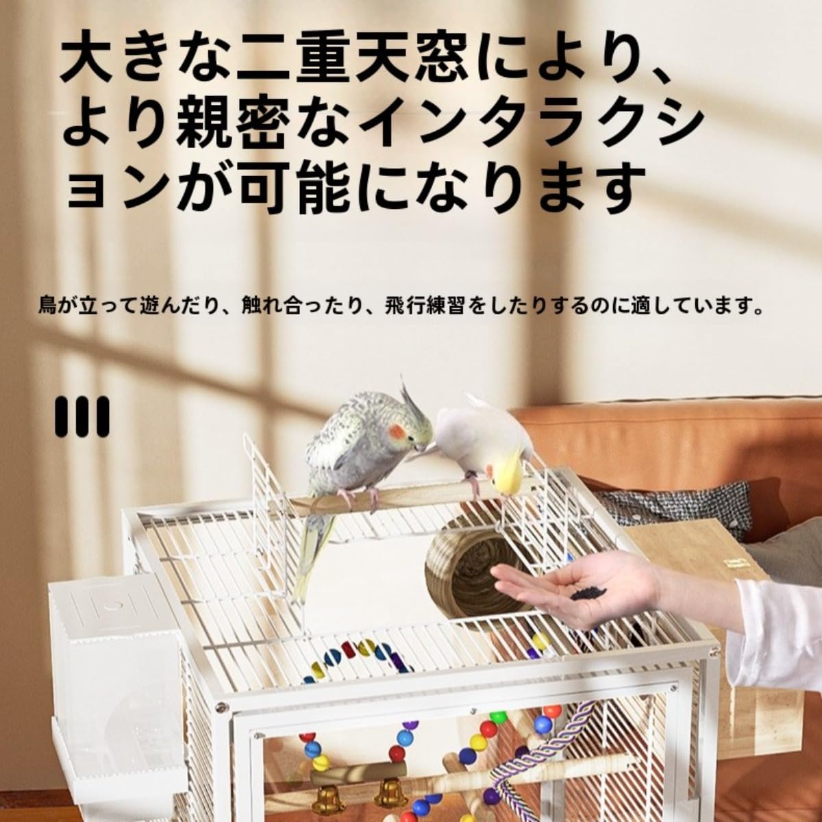 Amazon | 鳥かご 大型 鳥ケージ 45×45×77cm 中小型鳥向け 移動便利