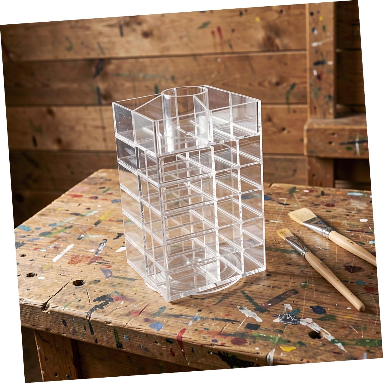 SUPVOX Rotatable Acrylic Paint Bottle Organizer, 6 Tier 48 Hole Rack