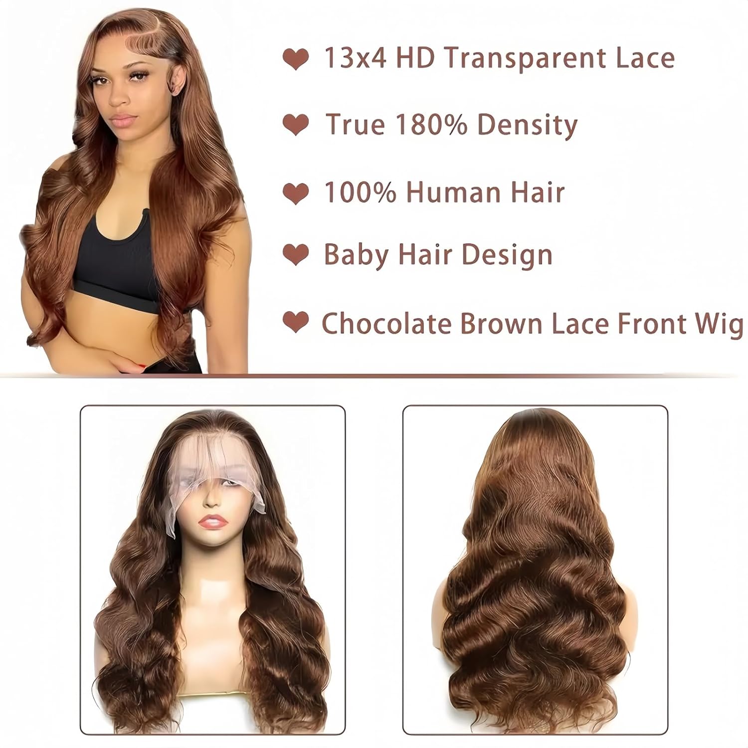 24 Inch Chocolate Brown Lace Front Wig Human Hair 200 Density 13x6 Body Wave Lace Front Wigs Human Hair Pre Plucked Brown Colored Hd Frontal Wigs Human Hair Wigs for Women