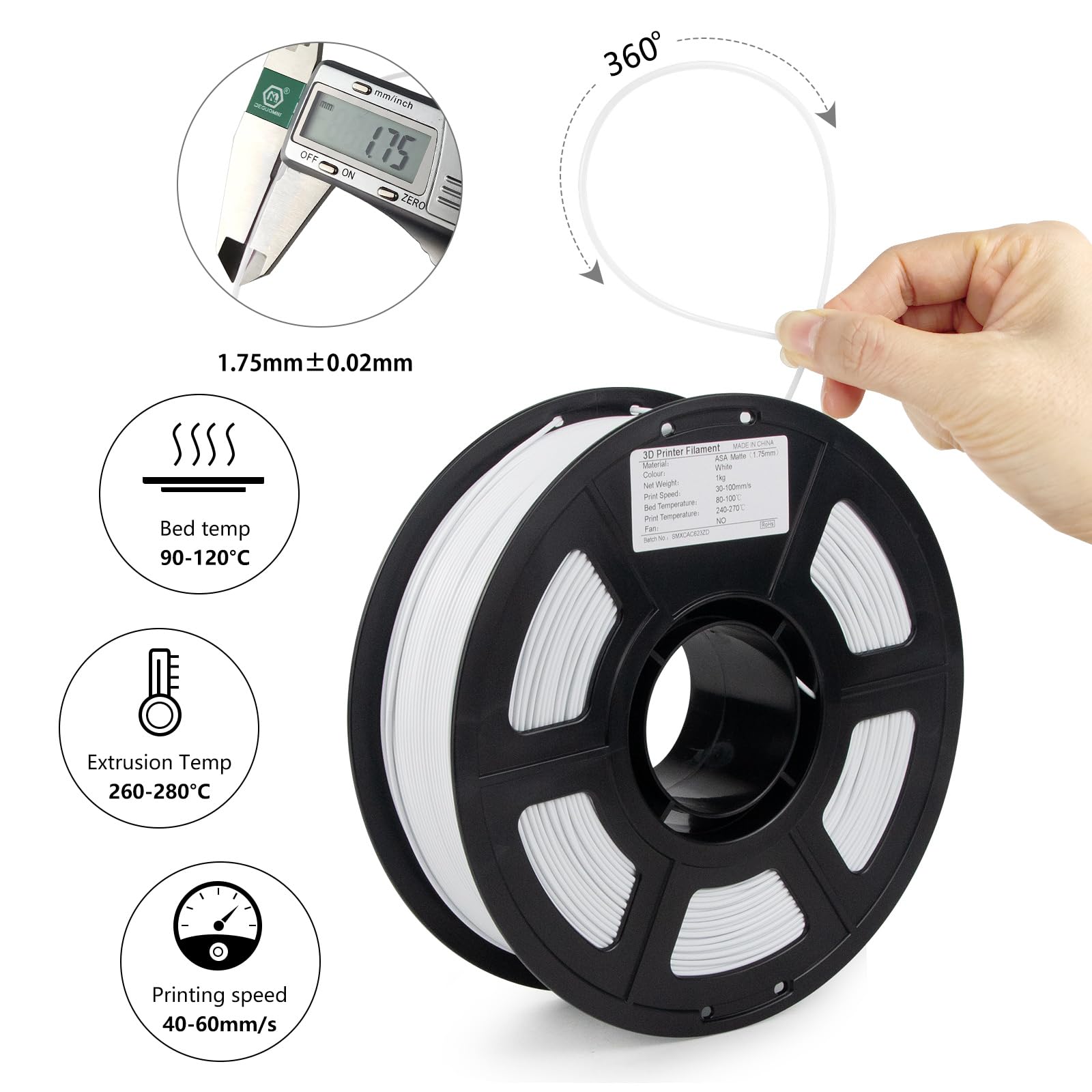 Amazon.co.jp: iSANGHU ASA フィラメント 1.75mm UV/耐熱/耐候性 ASA