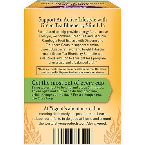 Miniatura 2 de Yogi Tea Green Tea Blueberry Slim Life Tea  16 bolsas de té por paquete (4 paquetes)  Té orgánico para apoyar la resistencia y la energía  Incluye