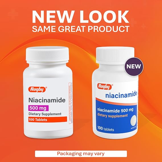 Rugby Niacinamide 500 mg Tablets, Gluten-Free Dietary Supplement for Adults, Supports Overall Health, No Artificial Flavors - 100 Count (Pack of 1)