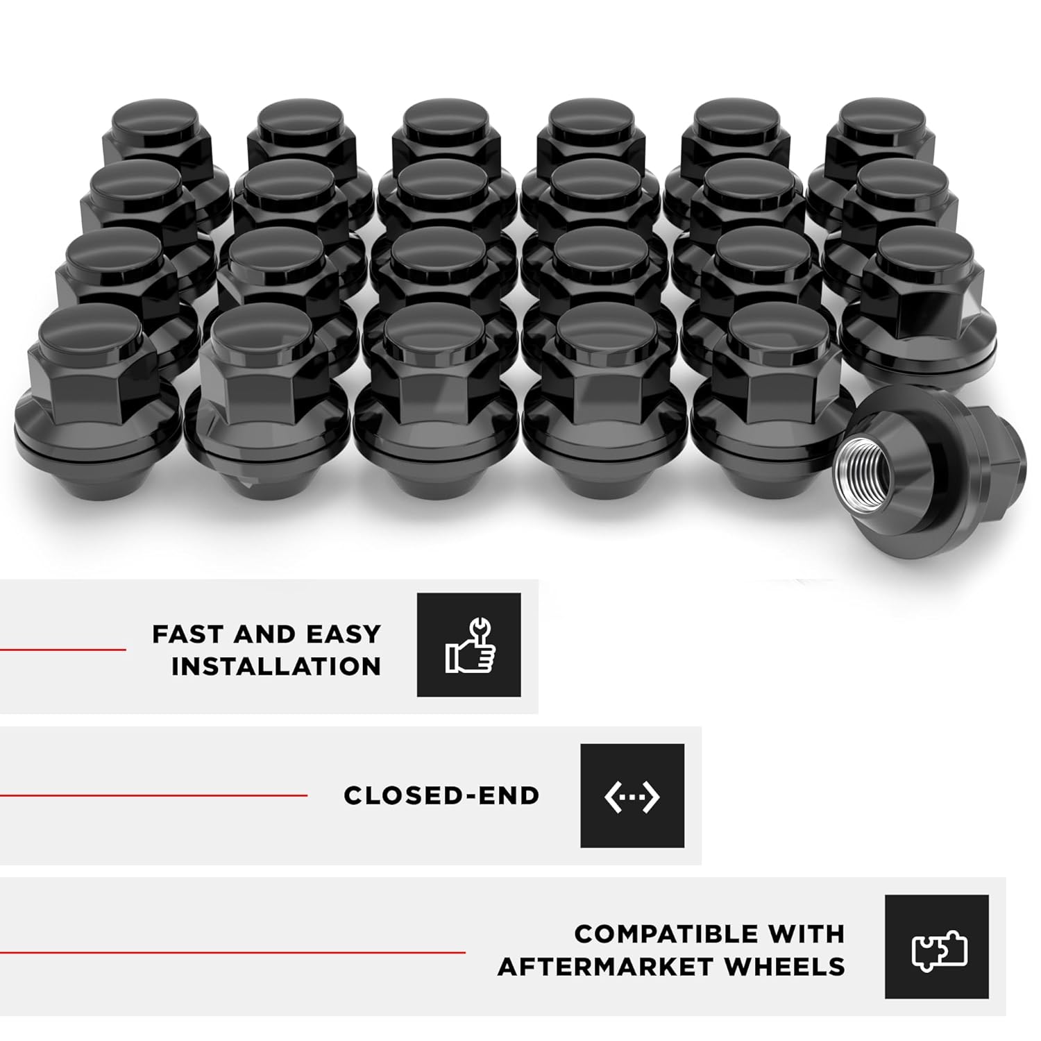 White Knight M12x1.25 Factory Style Lug Nuts for Frontier, Titan, Xterra and More. (Black Chrome) Mag Style Seat with Attached Washer – WN21006BK-24AM (24 Pack)