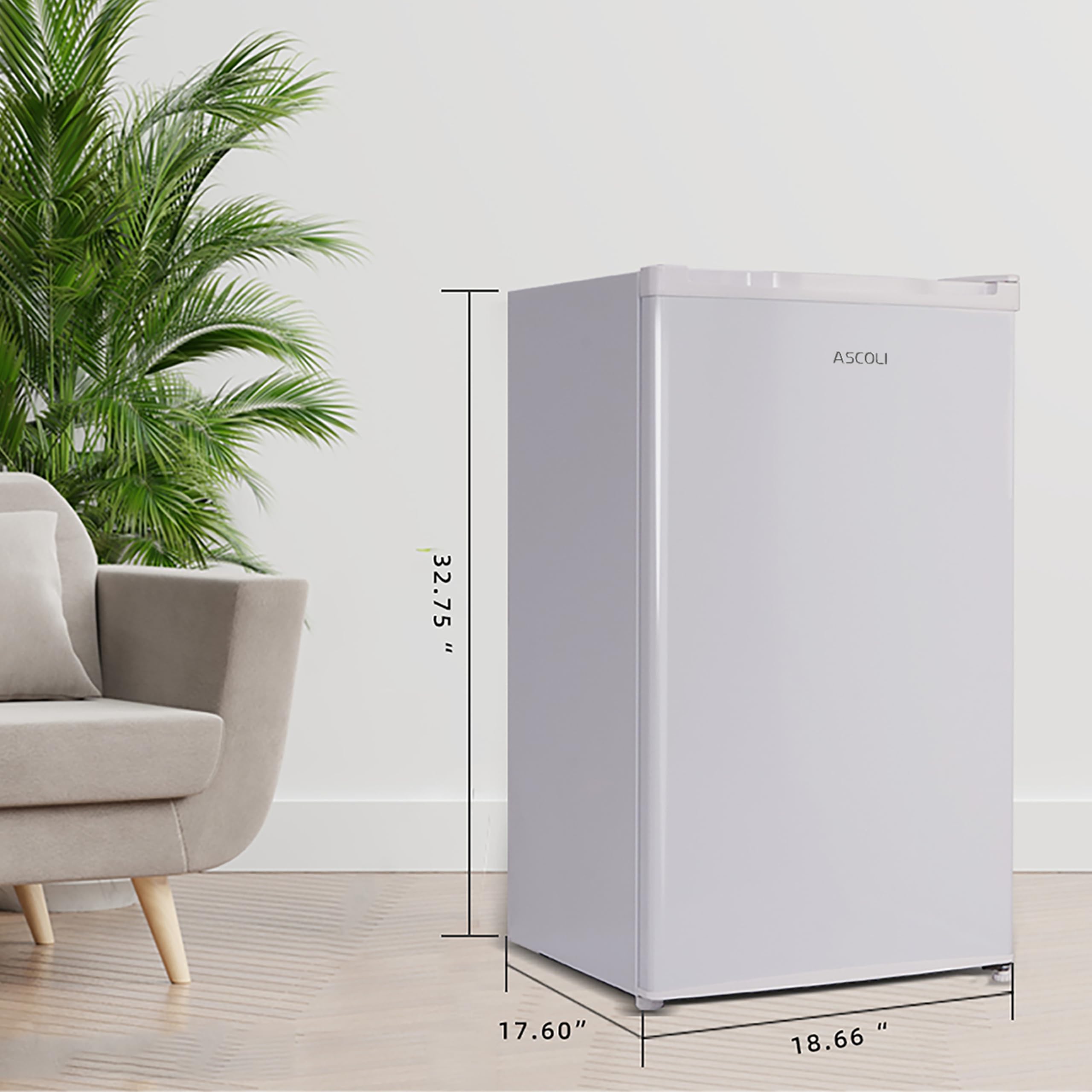 Refrigerador subplano (85 L, mini nevera, nevera pequeña, colocación libre, refrigeración directa, puerta reversible, descongelación, ajuste de temperatura ajustable, iluminación LED (White)