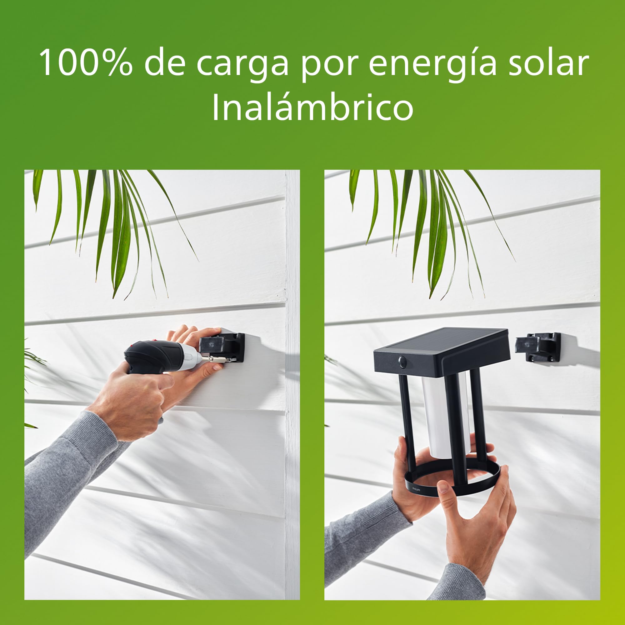 Philips Lighting: Luz Seguridad Nysil, alimentación solar, 8.7W, 5000K, negro, resistente a intemperie IP44