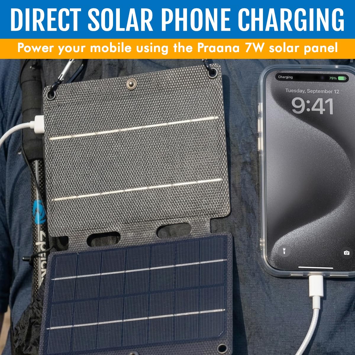 PRAANA Kit de supervivencia solar 3 en 1, linterna de emergencia con banco de energía USB-C de 5000 mAh y panel solar de 7 W para cortes de energía, campamento y preparación para emergencias