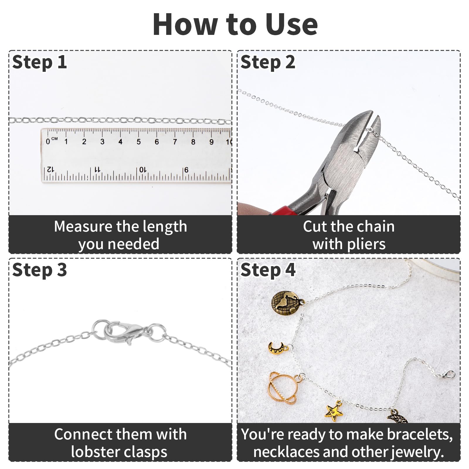 Rouleau De Chaîne COMNICO En Acier Inoxydable - 5m Avec Mousquetons Pour Bijoux DIY