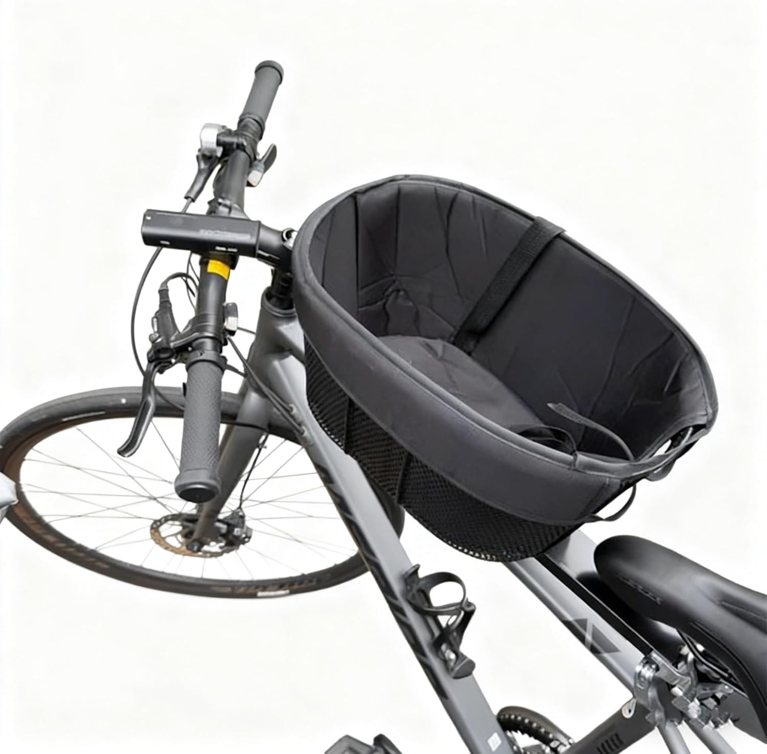 Dog Bike Carrier for Small Pets, Front Mounted Bicycle Seat with Internal Tether and Cushioned Liner, Easy Clamp Installation, Stable Multi-Point Fixing