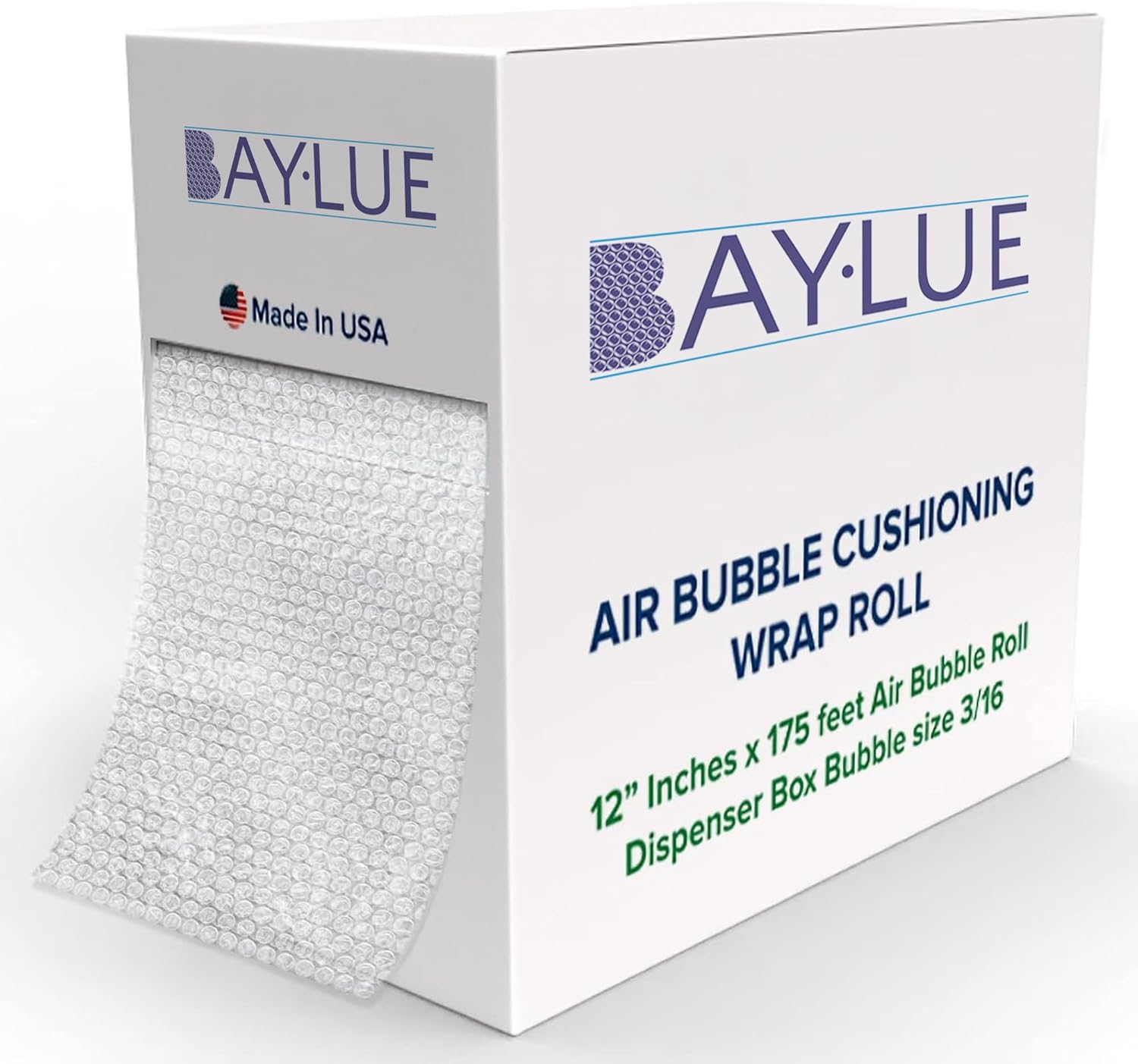 Air Bubble Cushioning Wrap Large Roll Dispenser Carton for Heavy-Duty Packing, Moving, Shipping, Packaging Boxes & Mailers |small 3/16 Bubble| 12 Inch x 175 Feet Total, Perforated Every 12" |USA Made