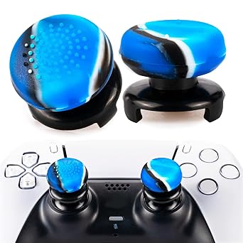 FPS Thumbstick Extender & 3D Texture Rubber Silicone Grip Cover 2 Sets for PS5 & PS4 Controller Camouflage Blue