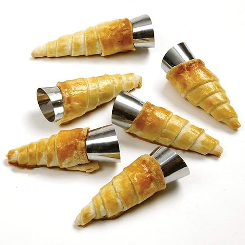 Miniatura 8 de Joyeee Paquete de 16 moldes de cuerno de crema de acero inoxidable mini, con bolsas de tubería reutilizables, punta de boquilla larga y boquilla de