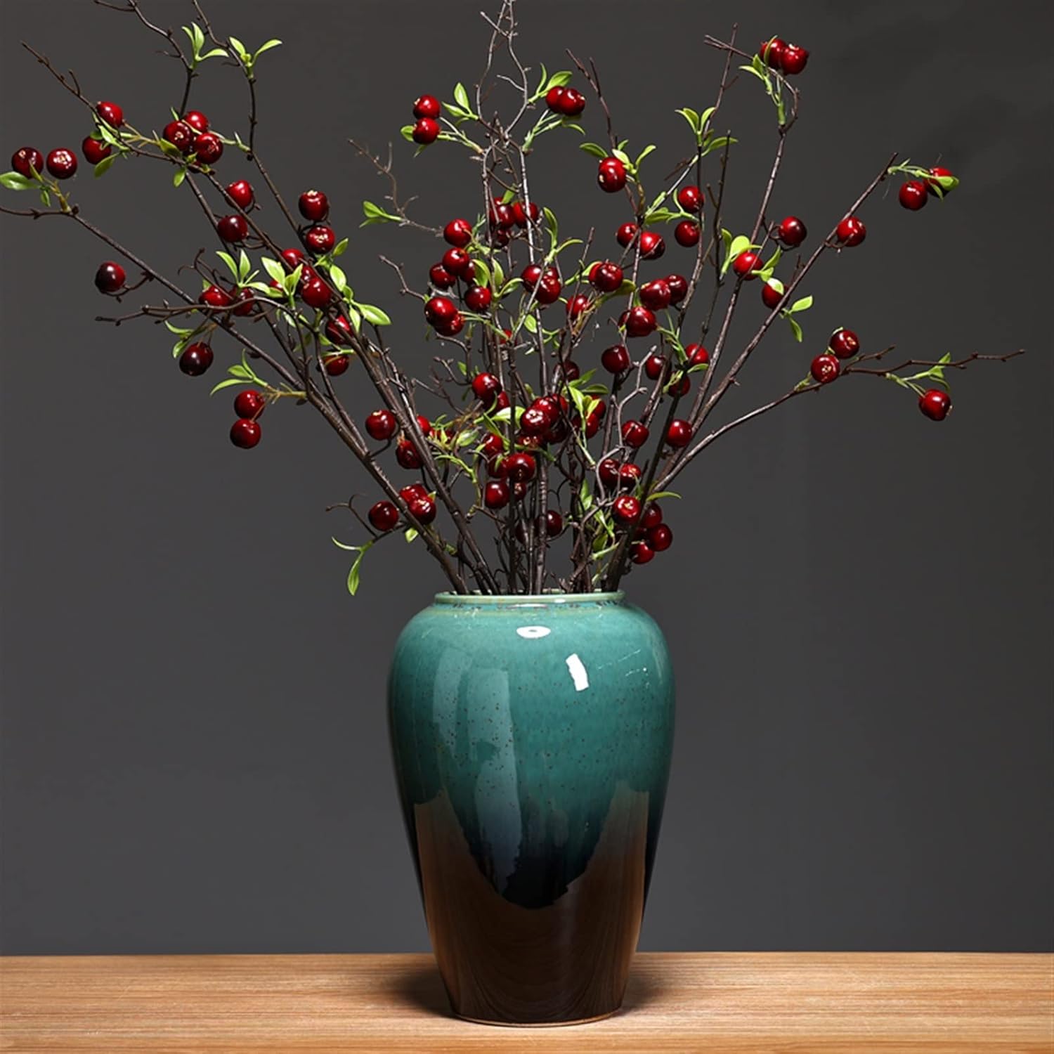 Vase Ceramic Vases Decorations Home Furnishings New Chinese Style Living Room Dry Flower Arrangement Hydroponics Green Plants Flower Vases Suitable for dining and living room home decoratio(Small)