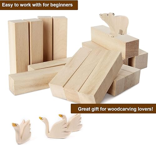 Miniatura 4 de RHBLME 40 bloques de tallado de tilo, bloques de madera sin terminar de 4 x 1 x 1 pulgada para tallar, cubos de madera maciza suave para tallar