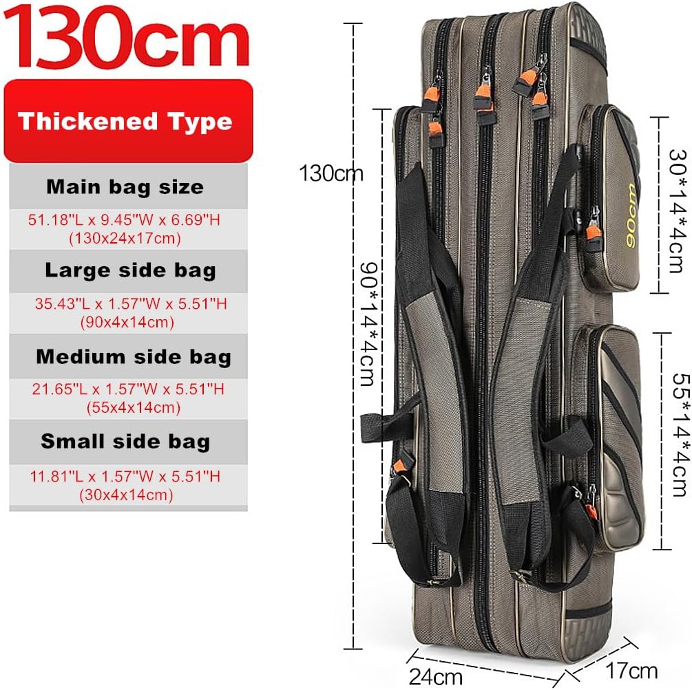 UNISTRENGH 3 Layers Portable Folding Fishing Rod Carrier Reel Case Bags Fish Pole Tools Storage Bag Case Pro Gear Tackle (Thickened Type-3 layers/130cm(51.18inch))