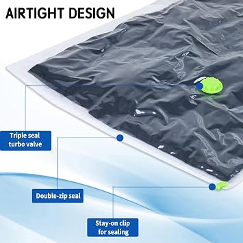 HEAVY DUTY 6 VACUUM STORAGE BAGS by Gorilla Bags. 2 Large (100x80cm), 2 Medium (60x80cm), 2 Small (60x80cm). Double Zip Seal & Unique Turbo Valve Keeps Items Compressed For Longer