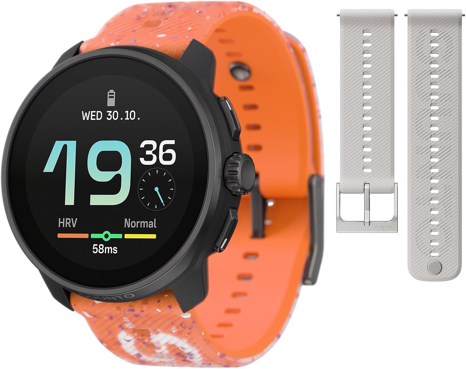 SUUNTO Race S GPS Sports Watch, 1.32" AMOLED Touchscreen w/Crown Powder Orange & SUUNTO 22 ATH6 Silicone Strap Powder Gray S+M
