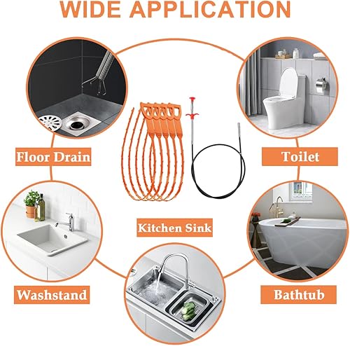 Miniatura 3 de SDTC Tech Paquete de 6 limpiadores de drenaje de serpiente de 64 pulgadas y removedor de obstrucciones para el cabello de 20 pulgadas, recuperador