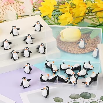 25pcs Resin Tiny Penguin Statue Cute Mini Penguin Resin Tiny Animals Figurines Cute Black Penguin Cupcake Toppers with box for Garden Landscape Home Decor Cake Decoration DIY Crafts