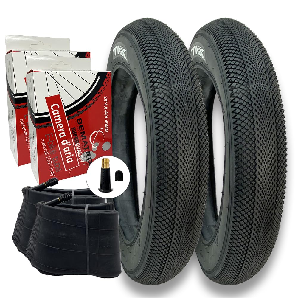 KIT 2 COPERTONI FAT BIKE 2 CAMERE D'ARIA BICI ELETTRICA 20 X 4.0 VALVOLA AMERICA