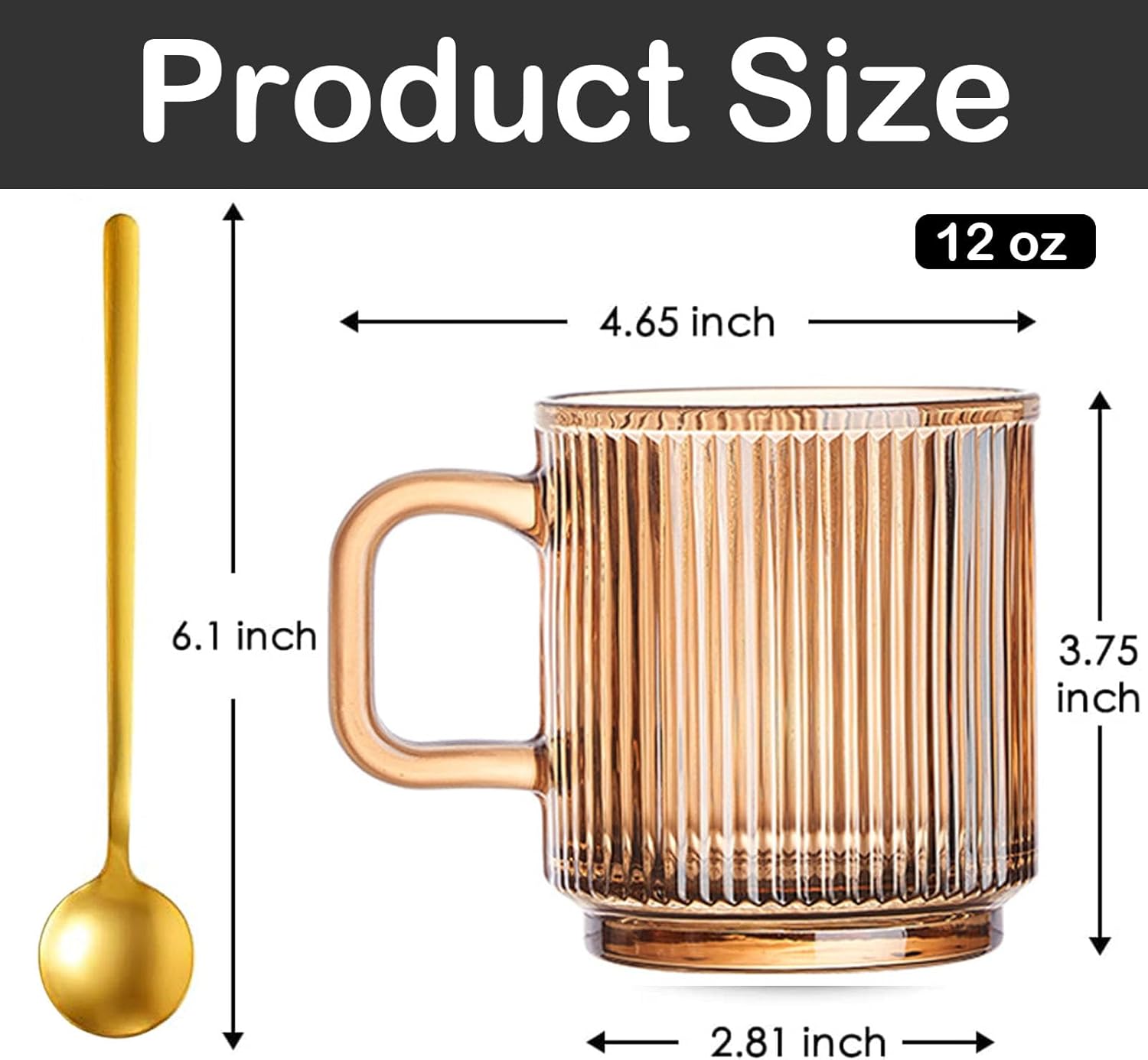 Glass Coffee Mug Espresso Cups for Coffee 12 oz Classical Vertical Stripes Glass Tea Cups Transparent Glasses for Latte Juice Chocolate Gift - Image 4