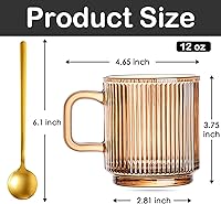 Vista 4 de Taza de café de vidrio para café expreso de 12 onzas con rayas verticales clásicas, tazas de té de vidrio, vasos transparentes para café con leche