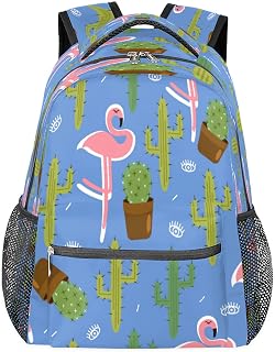 Mochilas para meninos e meninas, animal flamingo cacto mochila escolar com vários bolsos mochila impermeável com alça de ombro ajustável para viagens, caminhadas, acampamento, Multi