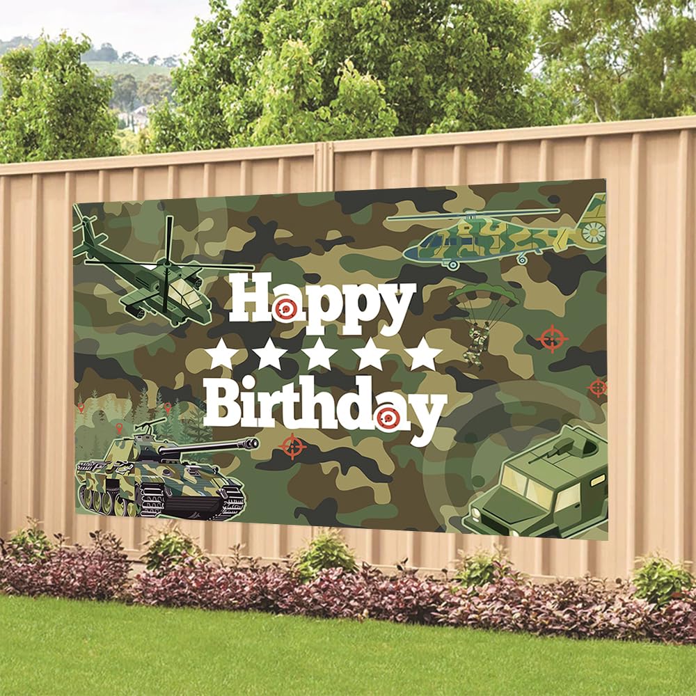 AOFOTO Fotohintergrund 2,1 X 1,5 M – Militär Camouflage, Happy Birthday, Für Fotografie, Parties, Studio