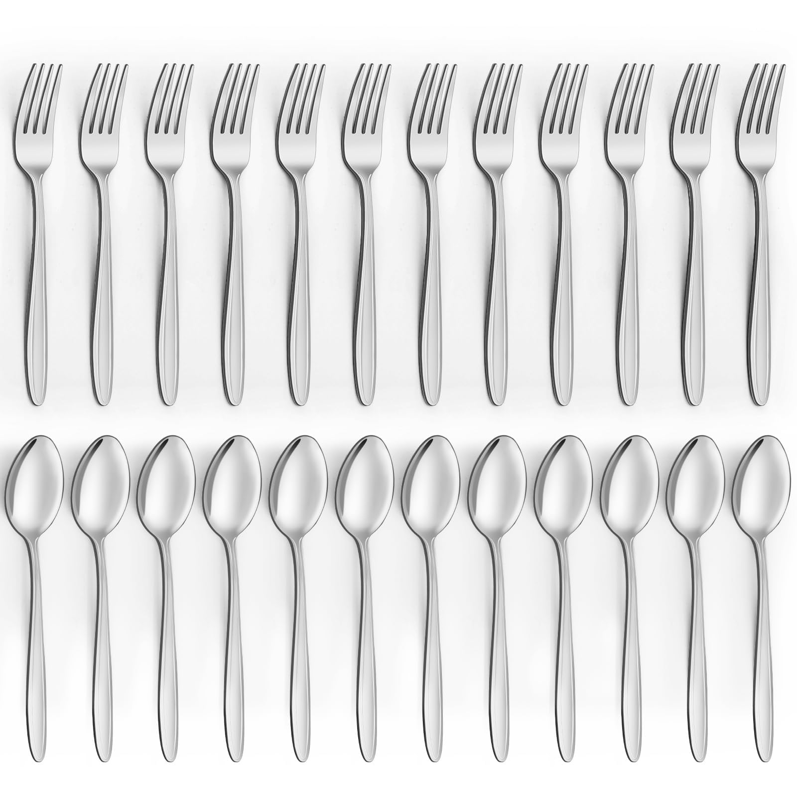Unokit 24-Piece Forks and Spoons Set - Forks and Spoons Food Grade Stainless Steel Silverware for Home, Kitchen and Restaurant, 12-Fork and 12-Spoon, Mirror Polished&amp;Dishwasher Safe