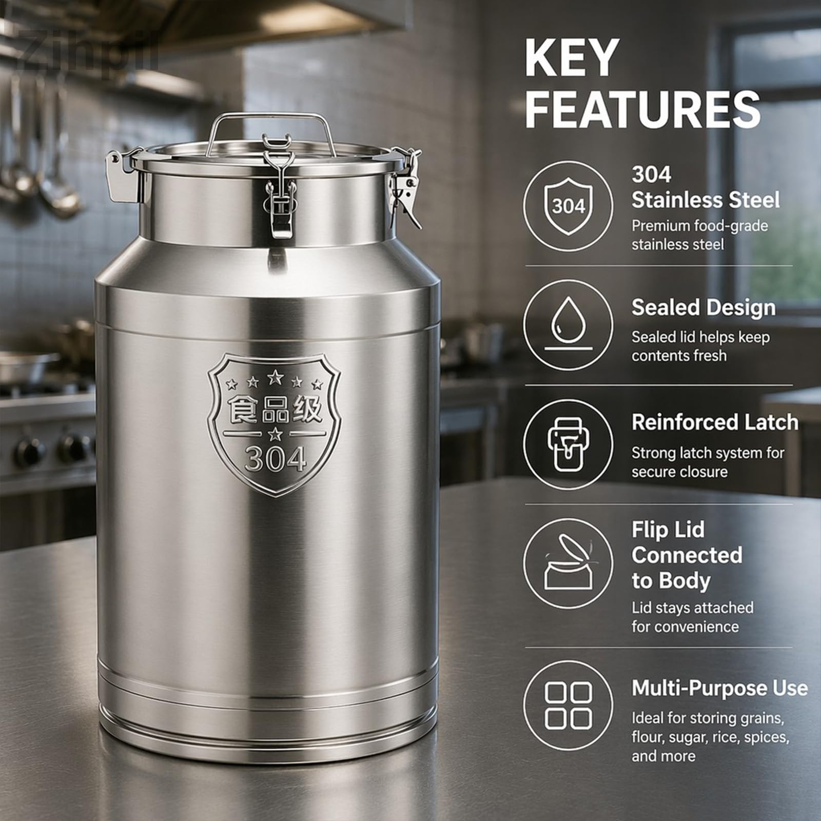 Wiadro na mleko ze stali nierdzewnej 304 z regulowanym zamkiem (8 l/2,1 gal)
