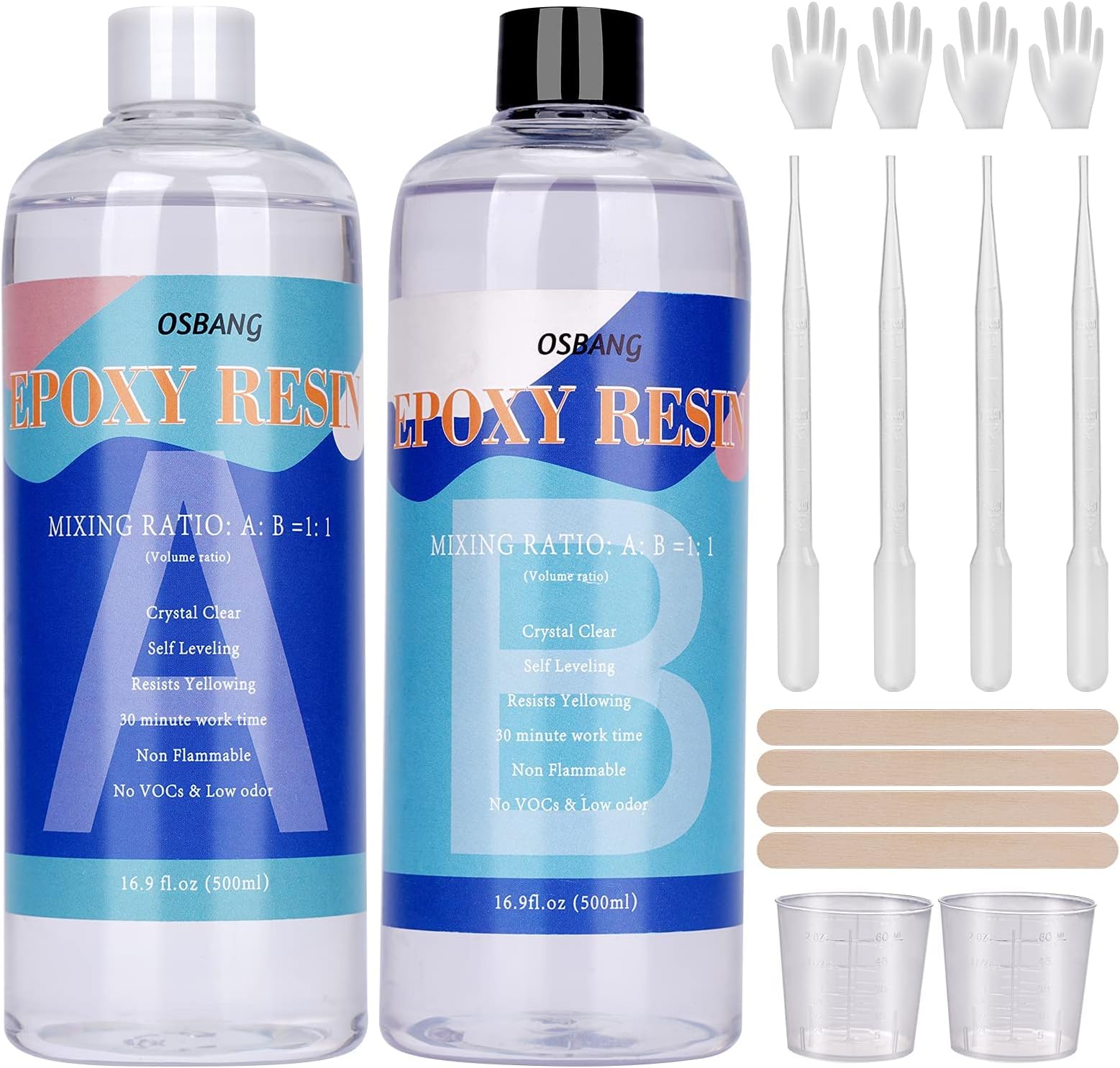 33.8OZ Epoxy Resin,Crystal Clear Art Epoxy Resin Kit for Countertop Coating an Casting River Table Tops,Tumbler Art Crafts,DIY Jewelry,Painting Canvas,Wood, Food Safe Epoxy Beginners Starter Kit