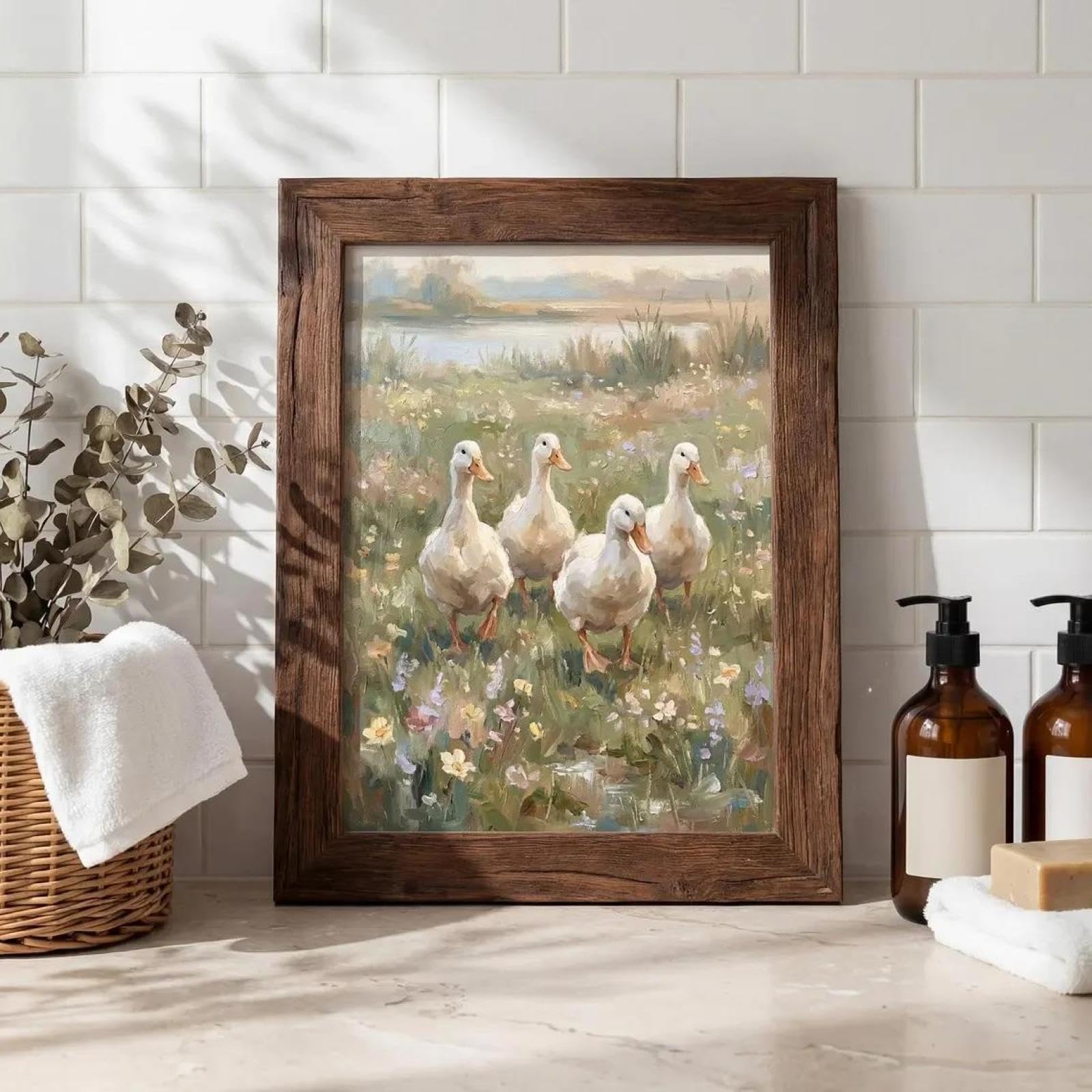 Tableau canard blanc vintage 60x90cm sans cadre pour décoration murale rustique - 6