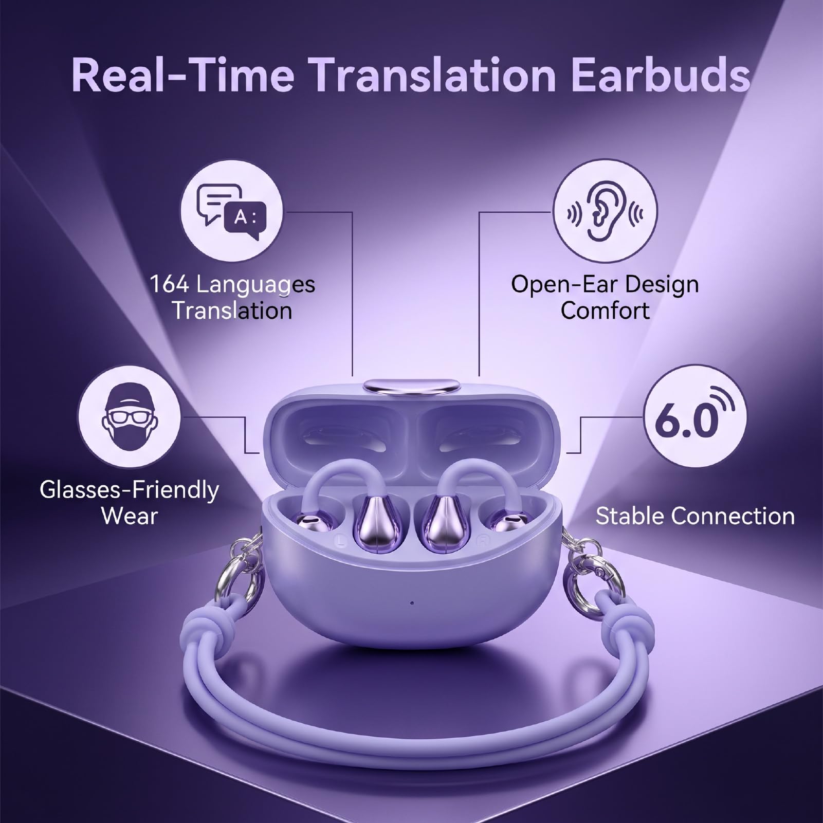 Luocute Écouteurs à Clipser pour Femmes, Traduction en 164 Langues (Purple)