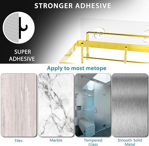 Miniatura 7 de Moforoco Estante organizador de estante para ducha, cesta autoadhesiva negra para estantes de baño, decoración interior de pared de casa de campo,