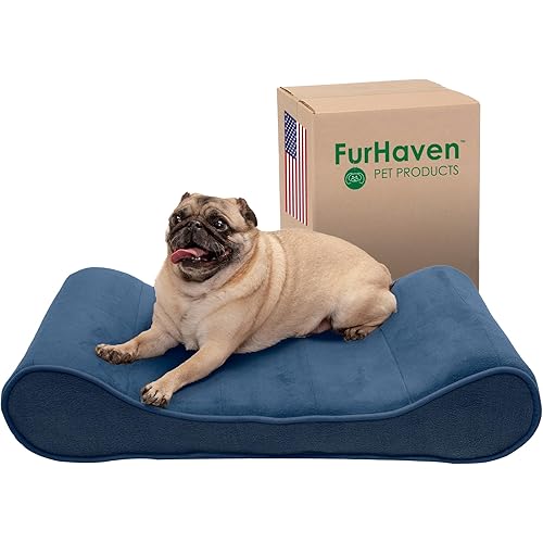 Furhaven Memory Foam Dog Bed for Medium/Small Dogs w/ Removable Washable Cover, For Dogs Up to 23 lbs - Microvelvet Luxe Lounger Contour Mattress - Stellar Blue, Medium