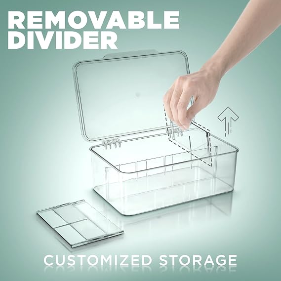 KICHLY Plastic Tea Bag Holder (Pack of 1) Plastic Tea Box Organizer With Lid - 8 Compartments Organizer for Kitchen Countertops, Cabinets, Pantry (Clear)