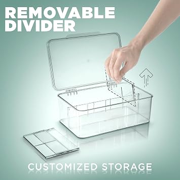 KICHLY Plastic Tea Bag Holder (Pack of 1) Plastic Tea Box Organizer With Lid - 8 Compartments Organizer for Kitchen Countertops, Cabinets, Pantry (Clear)