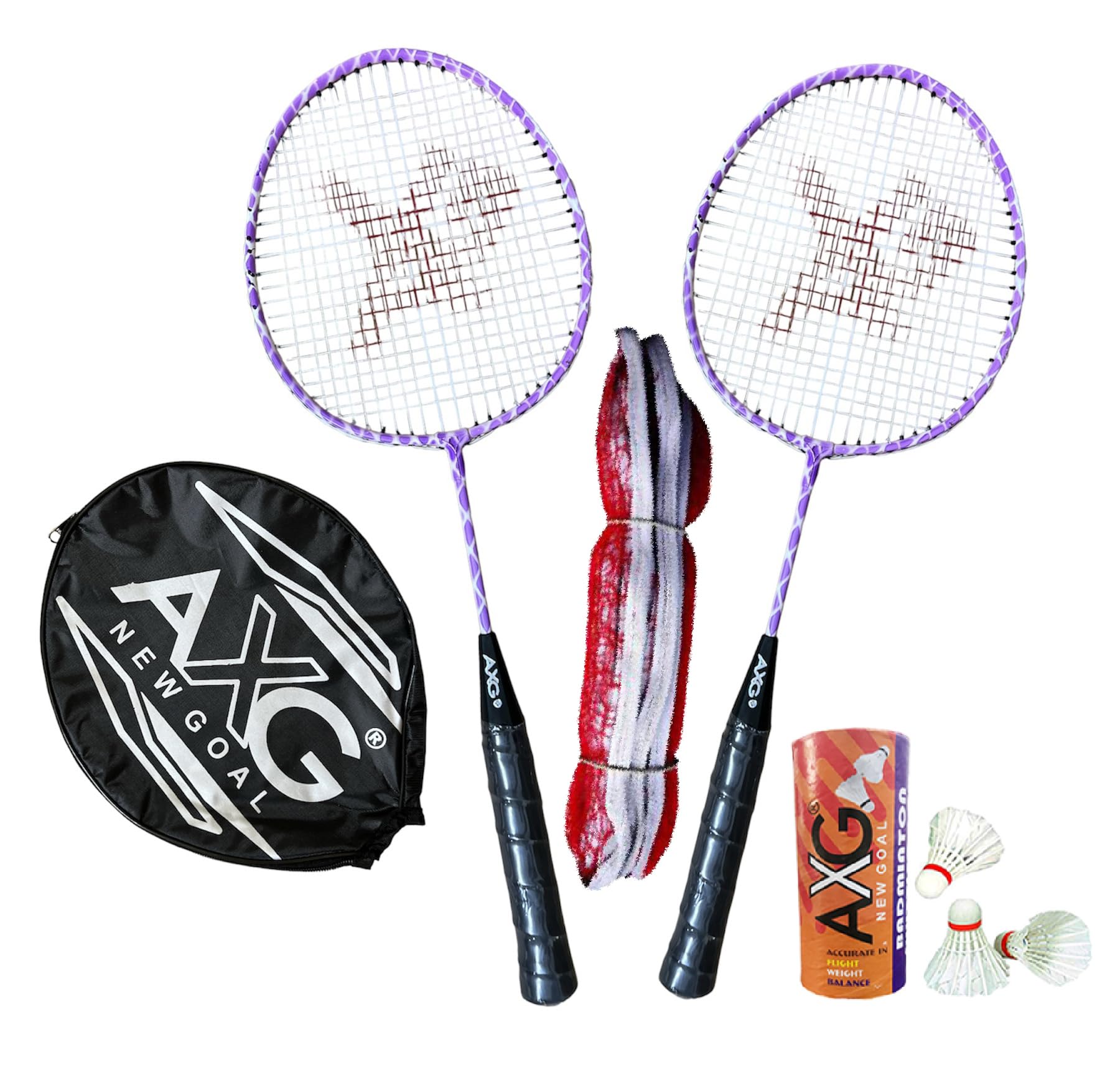 AXG Durable & Stylish Design 2 Racquets with 3 Feather shuttles, net and Cover Badminton Kit (Purple) (B0CH3KG92Q) Amazon Price History, Amazon Price Tracker