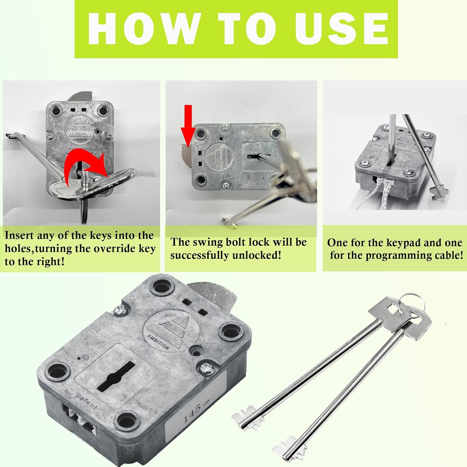 Gun Safe Replacement Lock (Swing Bolt and Left Swing Bolt Lock with 2 Emerency Keys)