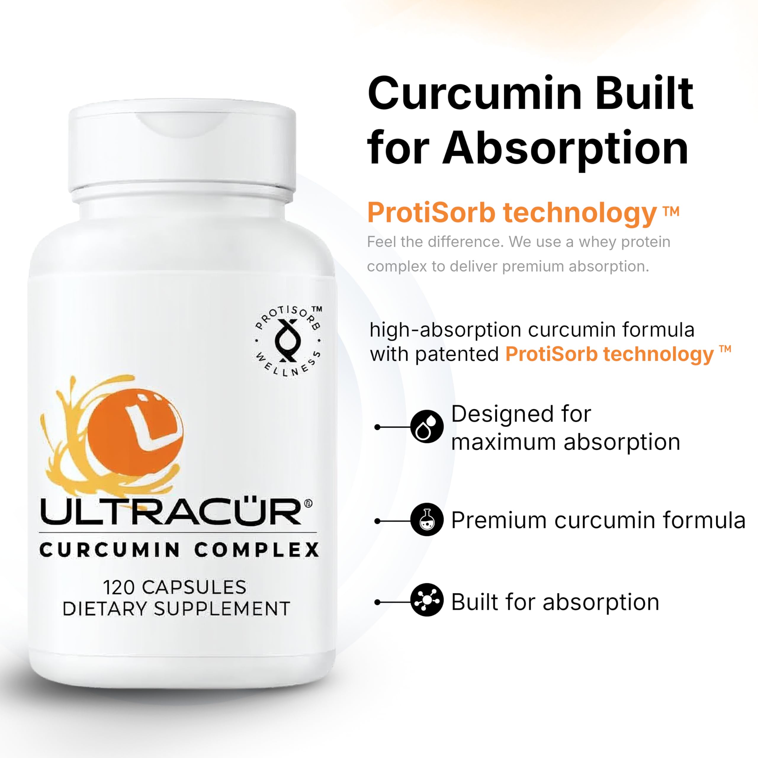 UltraCur Curcumin Complex Supplement - Ultra Bioavailable High Absorption Turmeric Curcumin Supplement for Joint, Muscle & Brain Support - Patented Protisorb for Premium Absorption – 120 Capsules — Amazon image 3