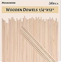 Vista 10 de Moukiween Varillas de madera, 100 varillas redondas de madera de 1/4 x 6 pulgadas para manualidades, decoración del hogar, soporte de pasteles