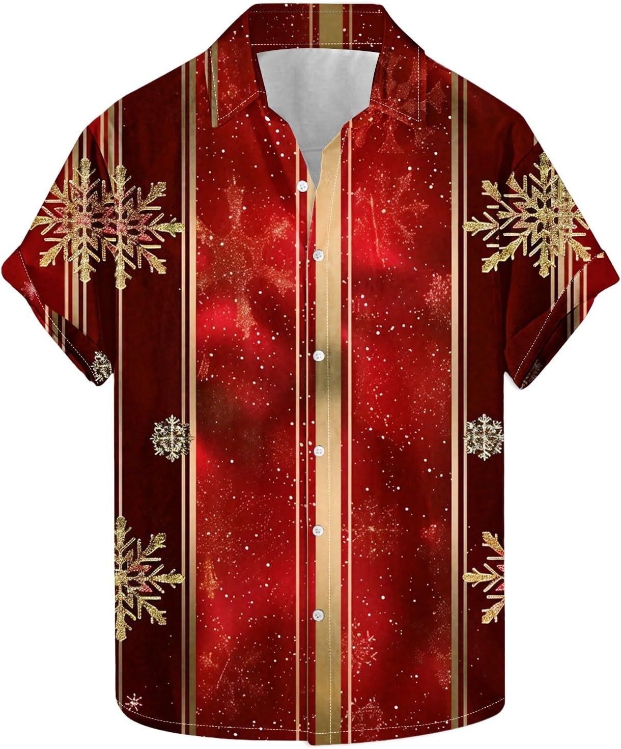 Ugly Christmas T-Shirts for Men, Lapel Hawaiian Button Bowling Shirt w Pocket Funny Novelty Graphic Tees Holiday Tops