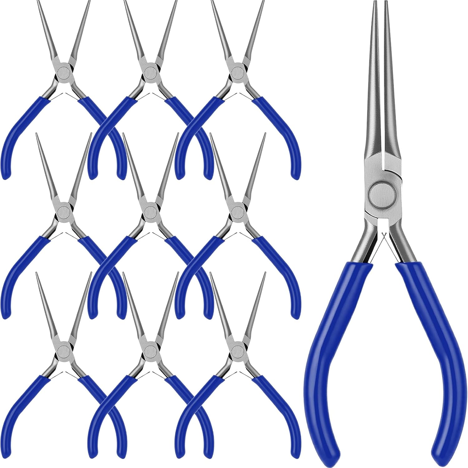 10 Pack Mini Needle Nose Pliers Bulk, 6 Inch Precision Pliers Set with Extra Long Tips for Jewelry Making, Wire Wrapping, Small Object Gripping, DIY Project (Blue)