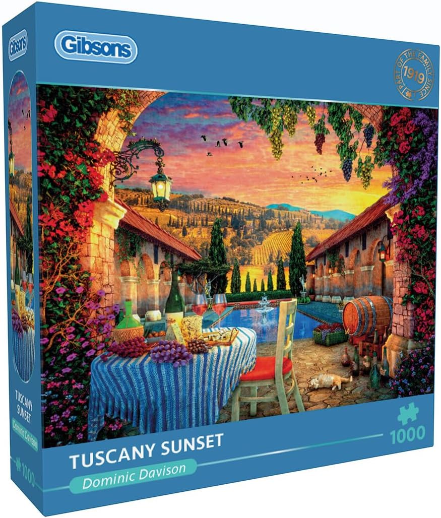 Gibsons Tuscany Sunset 1000 Piece Jigsaw Puzzle - Romantic Colourful Scene - Sustainable Premium 100% Recycled Board - Great Gift