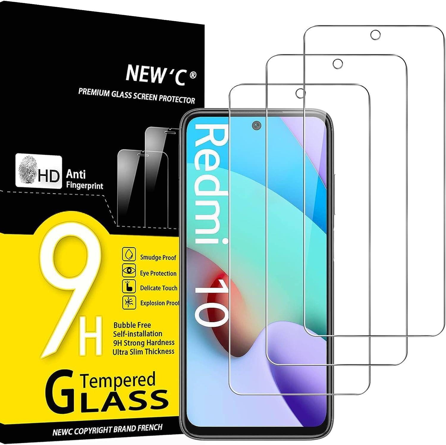 NEW'C 3 Stück für Xiaomi Redmi 10 für Panzerglas, Frei von Kratzern, 9H Härte, HD Displayschutzfolie, 0.33mm Ultra-klar, Ultrabeständig